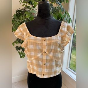 Rebellion Again White Tan Gingham Crop Top